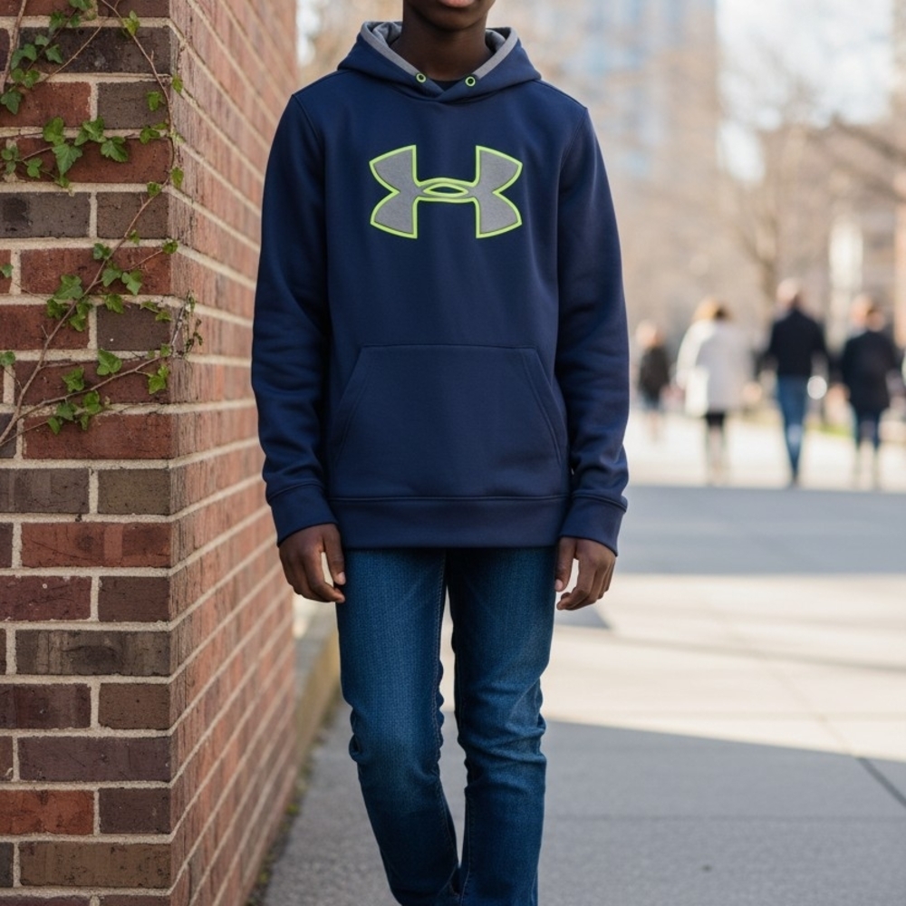 Under Armour Blue Hoodie with Neon Logo